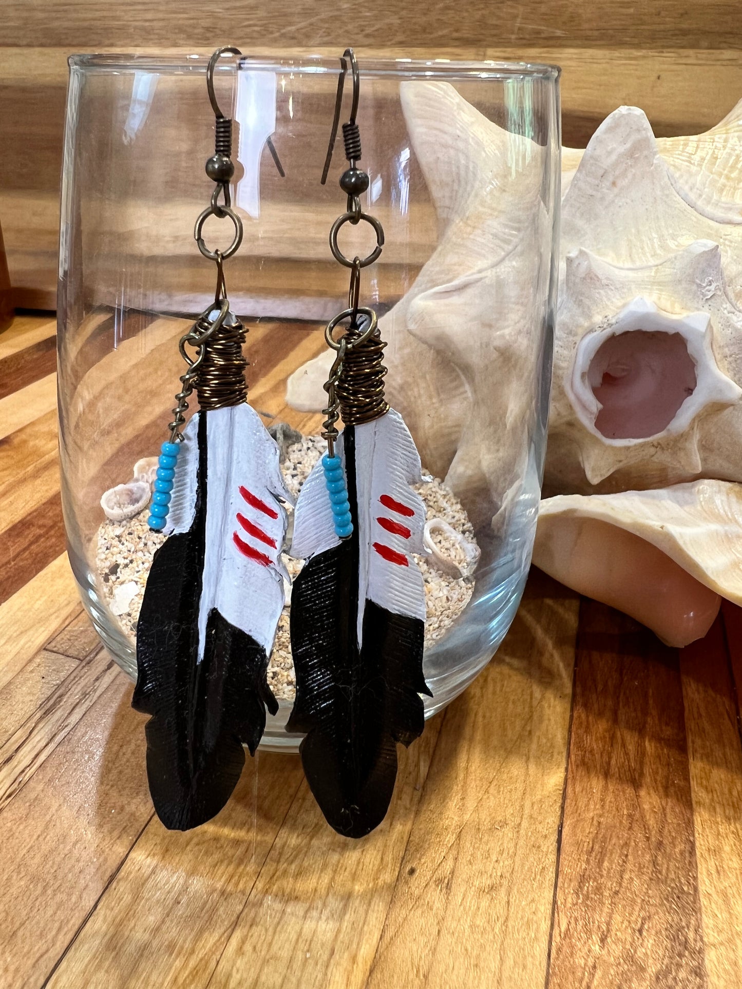 Leather Feather Earrings - RW&B