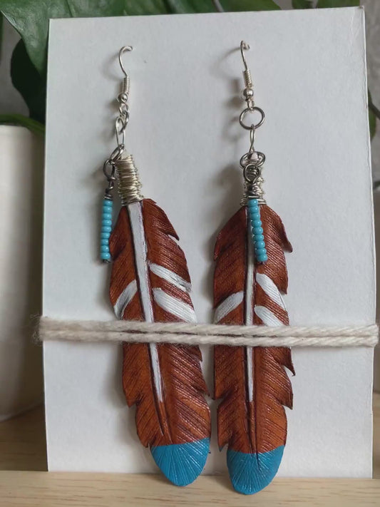 Leather Feather Earrings - Painted Warrior