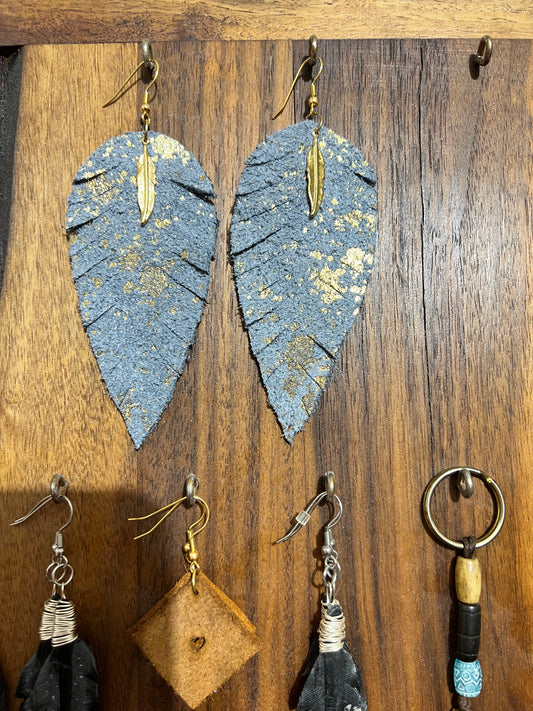 Blue Suede Feather Earrings