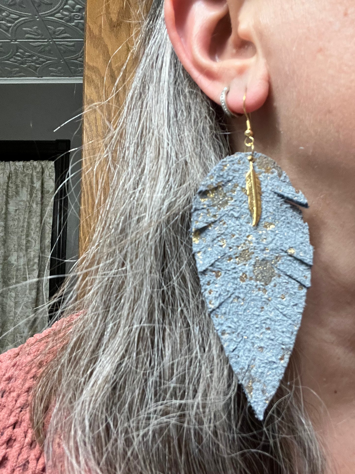 Blue Suede Feather Earrings
