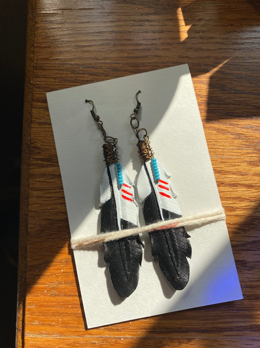 Leather Feather Earrings - RW&B