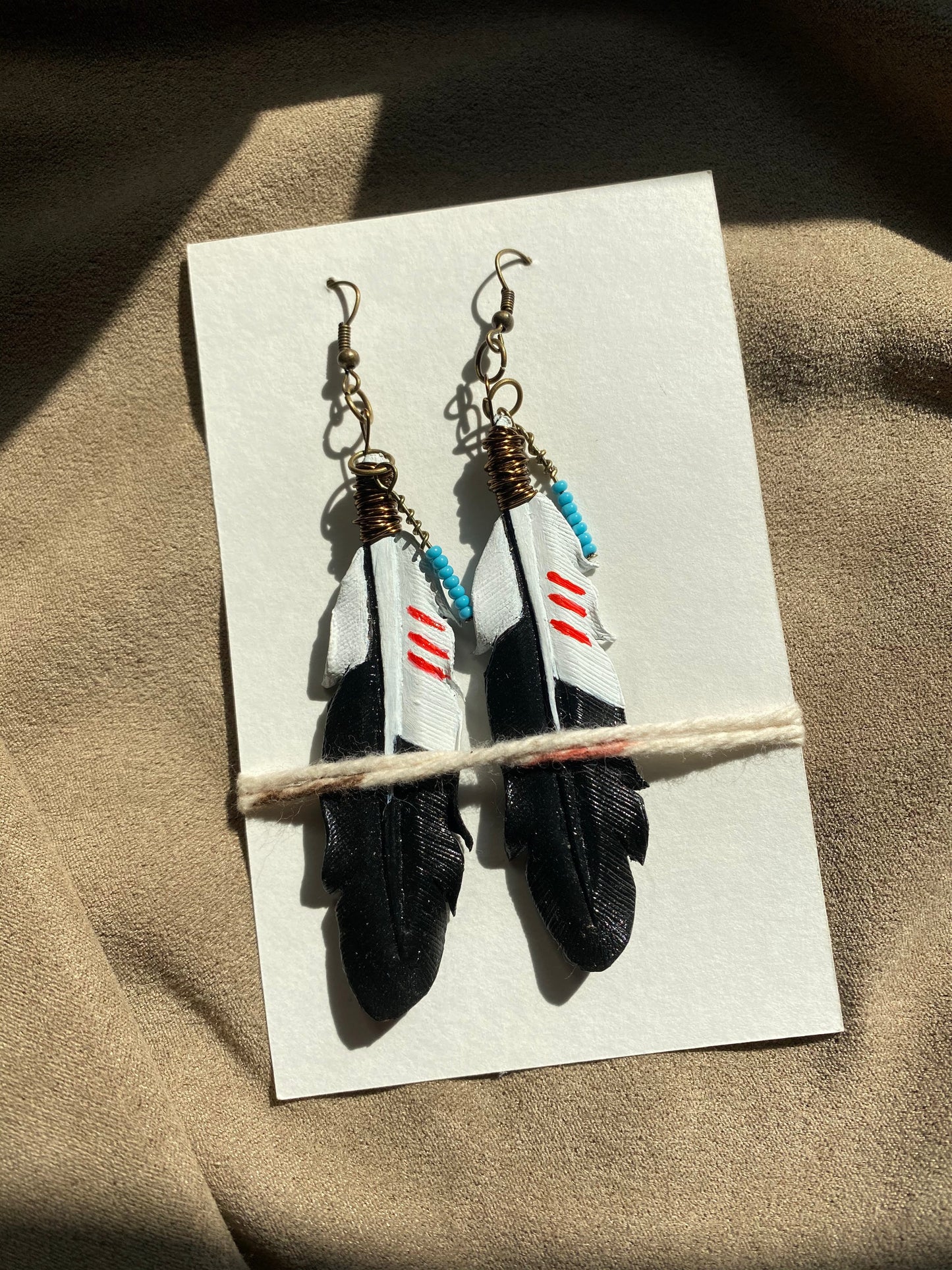Leather Feather Earrings - RW&B