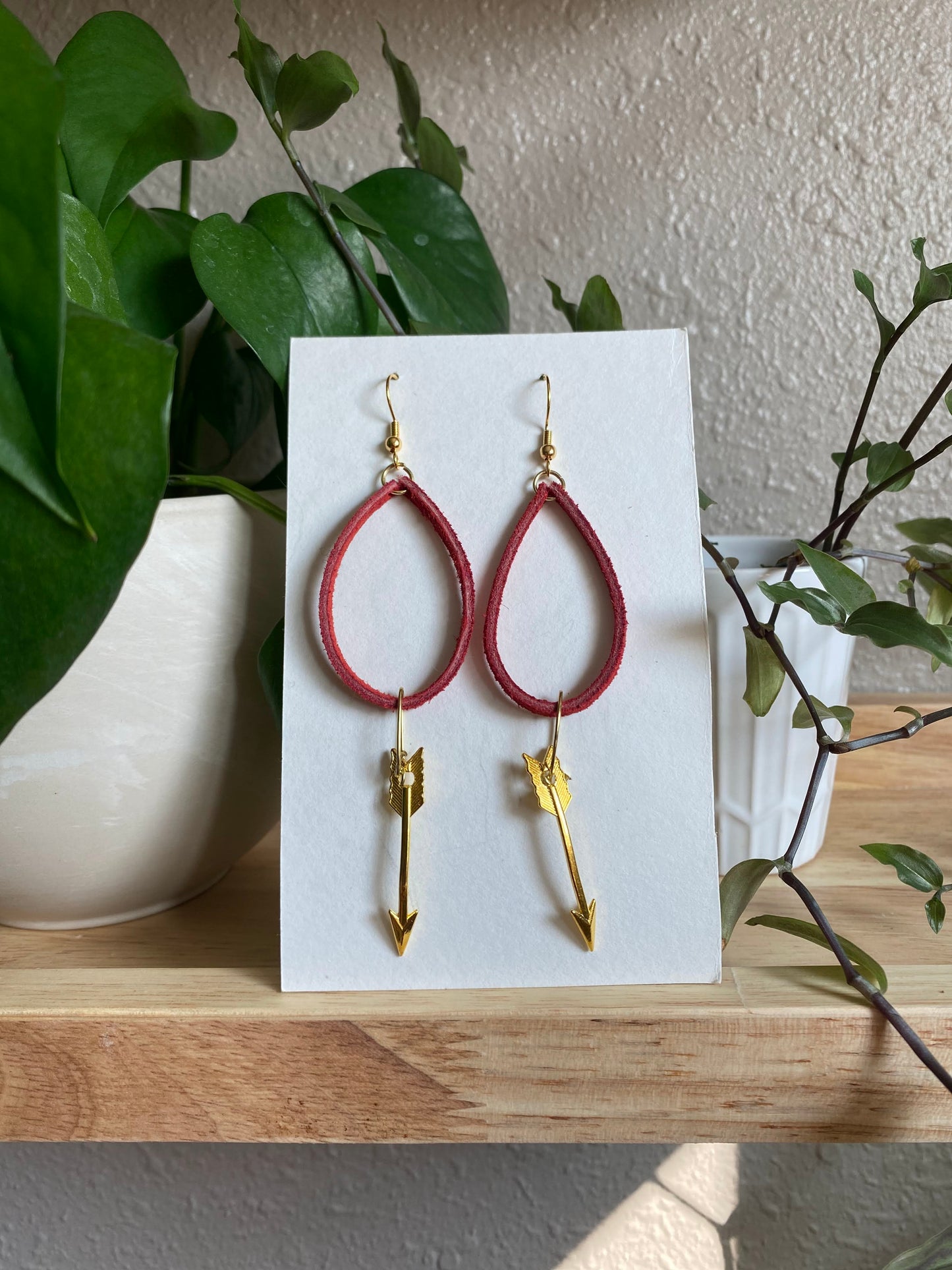 Red Leather Hoops with Arrow
