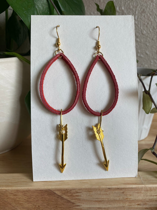 Red Leather Hoops with Arrow