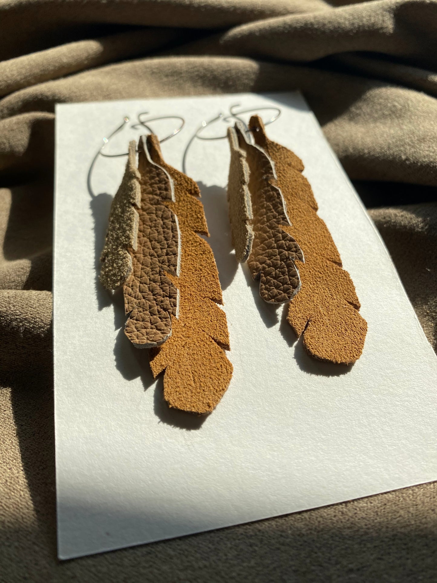 Three Leather Feathers Hoop Earrings