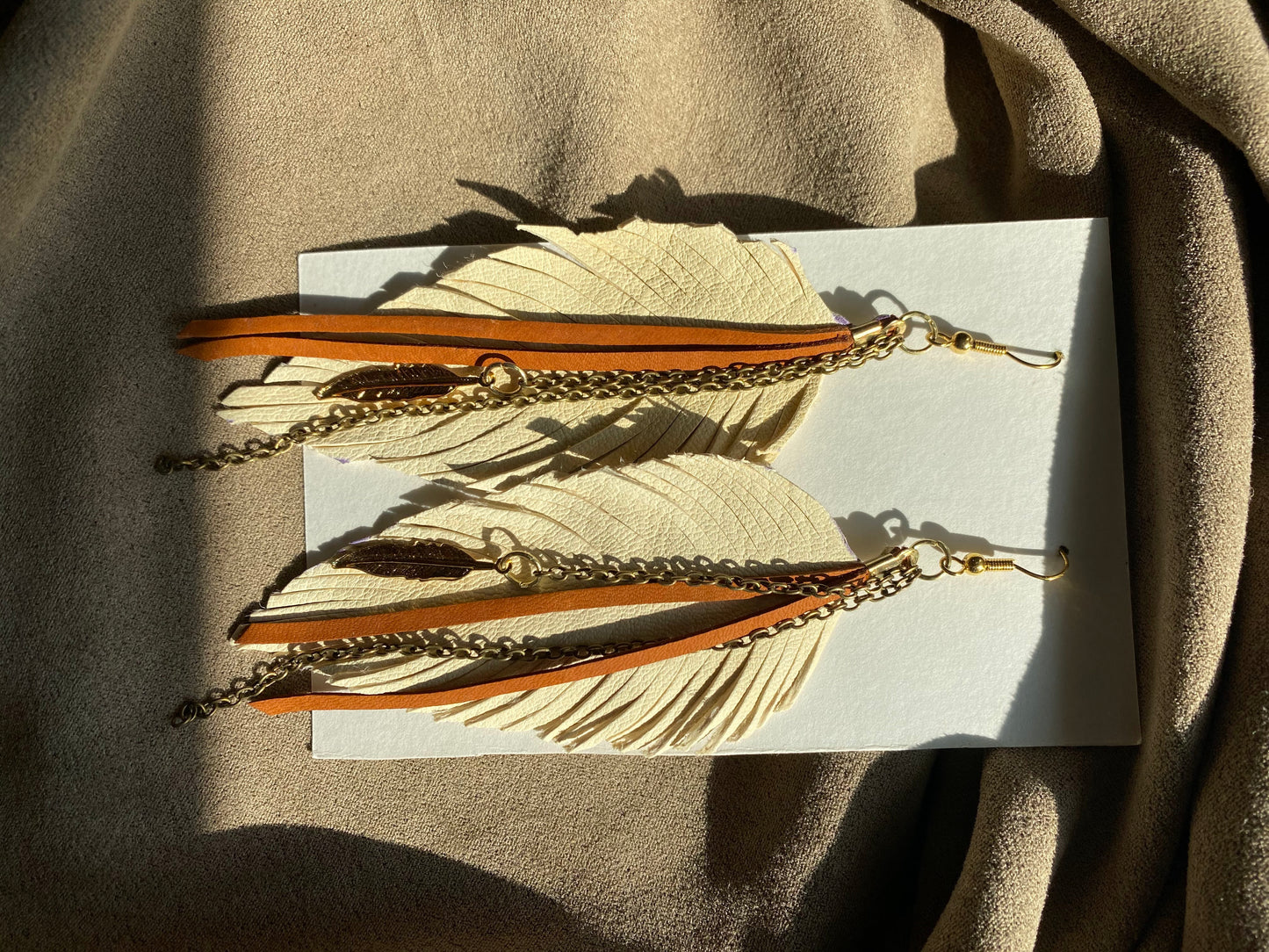 White Suede Feather Earring
