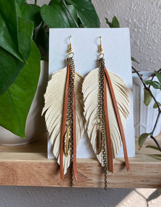 White Suede Feather Earring