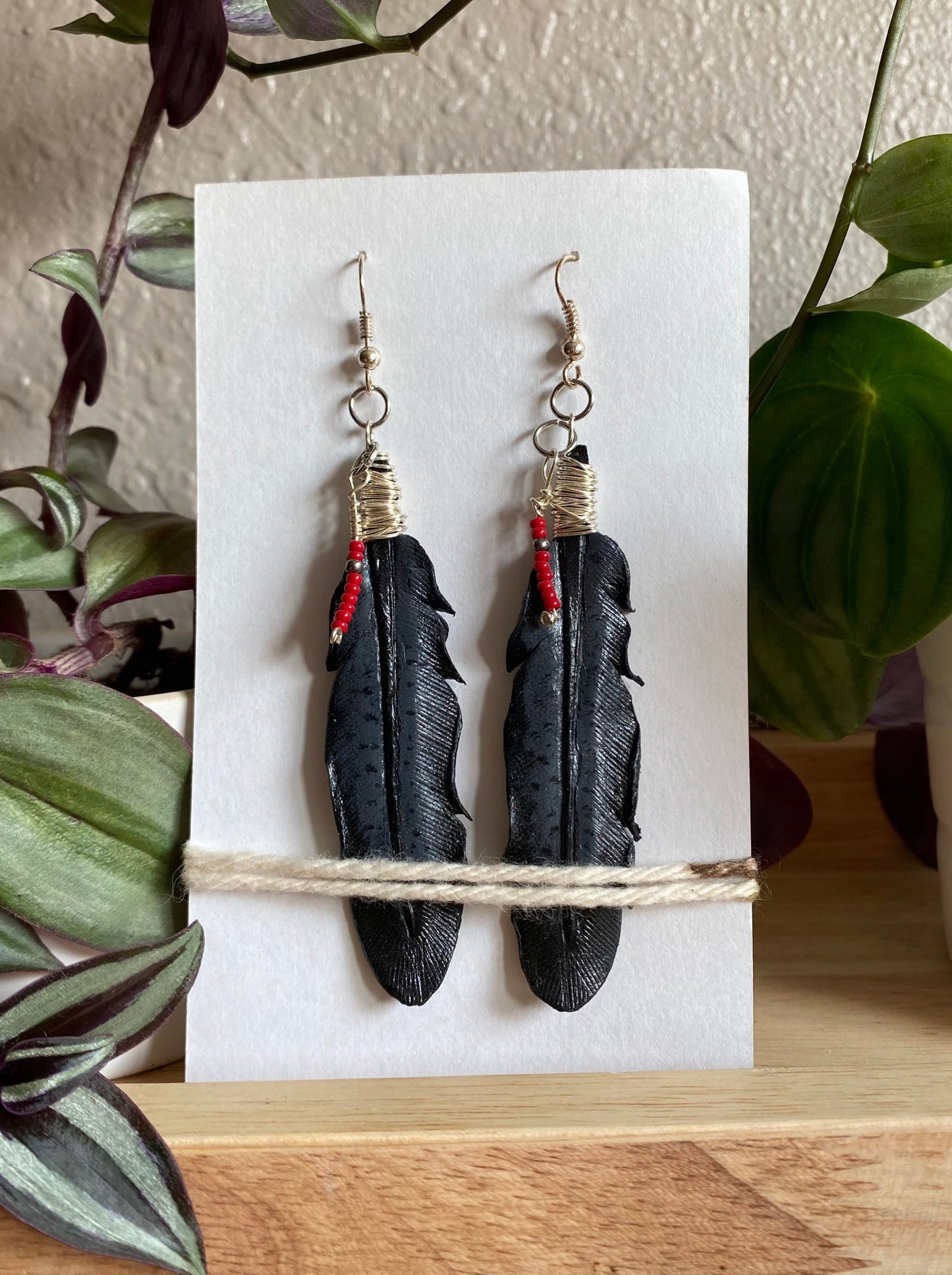 Leather Feather Earrings - Gray One