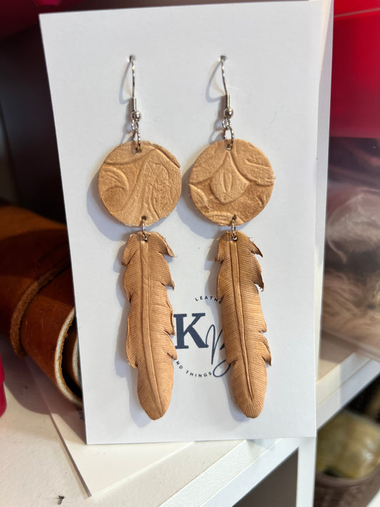 Nude Leather Feather Earrings