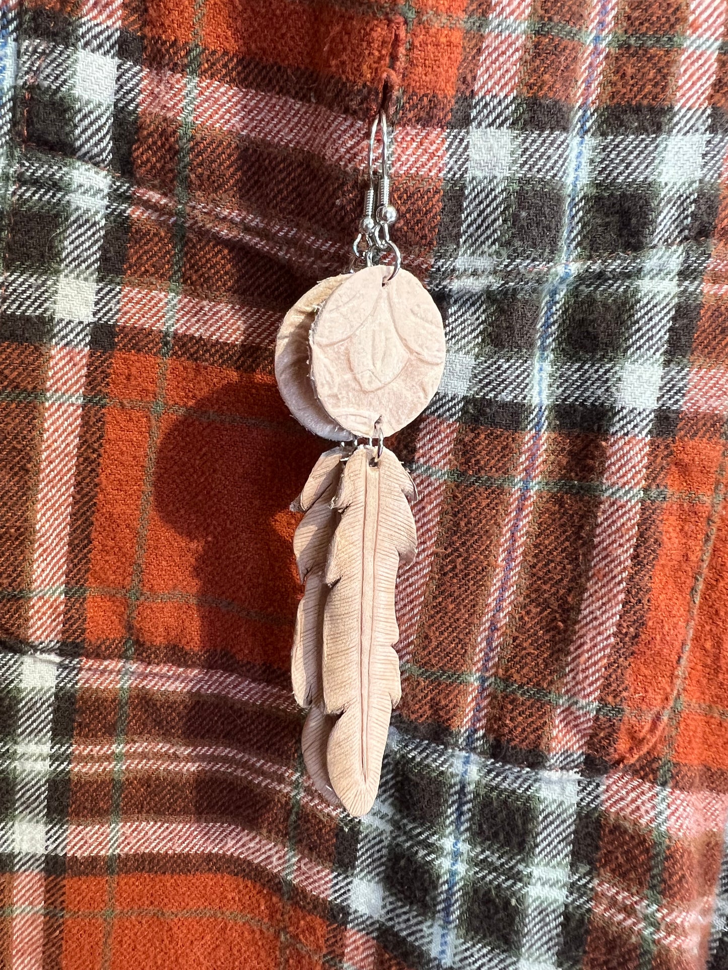 Nude Leather Feather Earrings