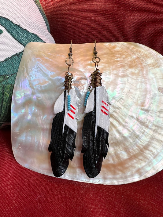 Leather Feather Earrings - RW&B