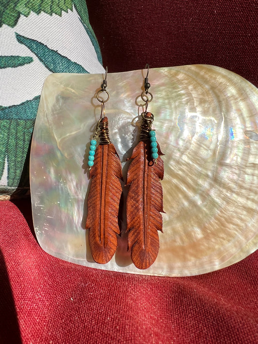 Leather Feather Earrings - Bootstrap Tan