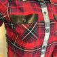 Flanelle de marque Eddie Bauer avec revers de poche en cuir et frange au dos de la chemise, taille sm