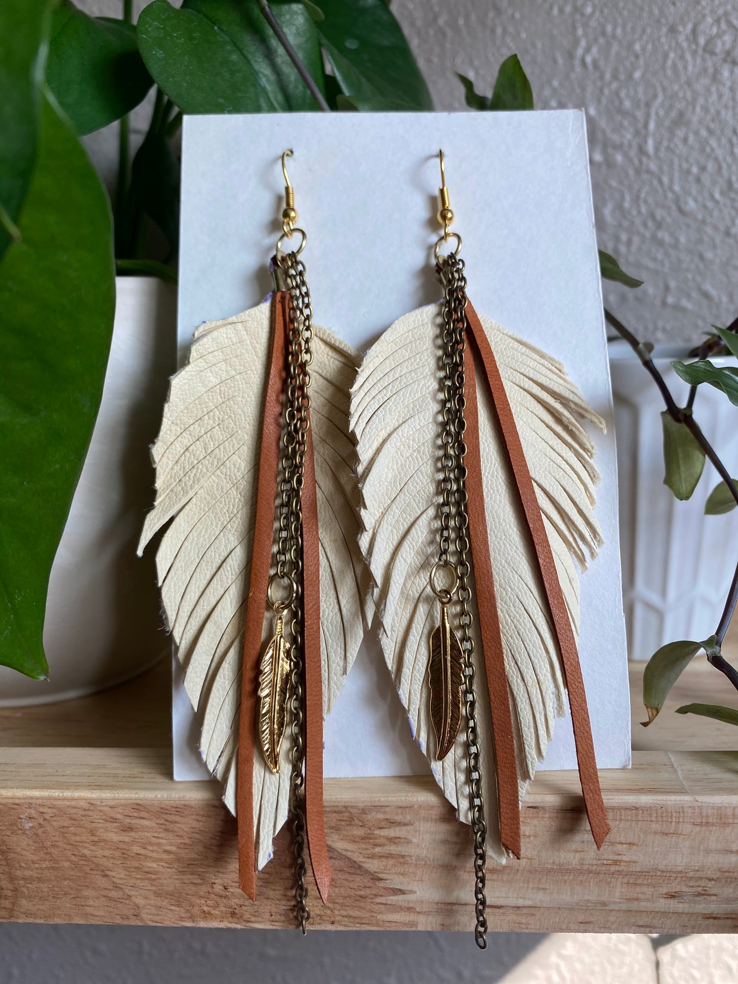 White Suede Feather Earring