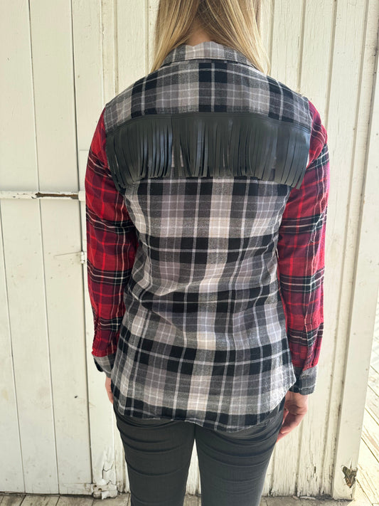 Flannel with Leather Pocket Lapel and Shirt Back Fringe, size sm