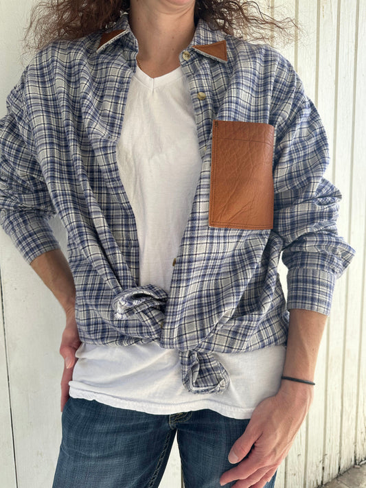 Flannel with Leather Pocket and Collar Corners, size m